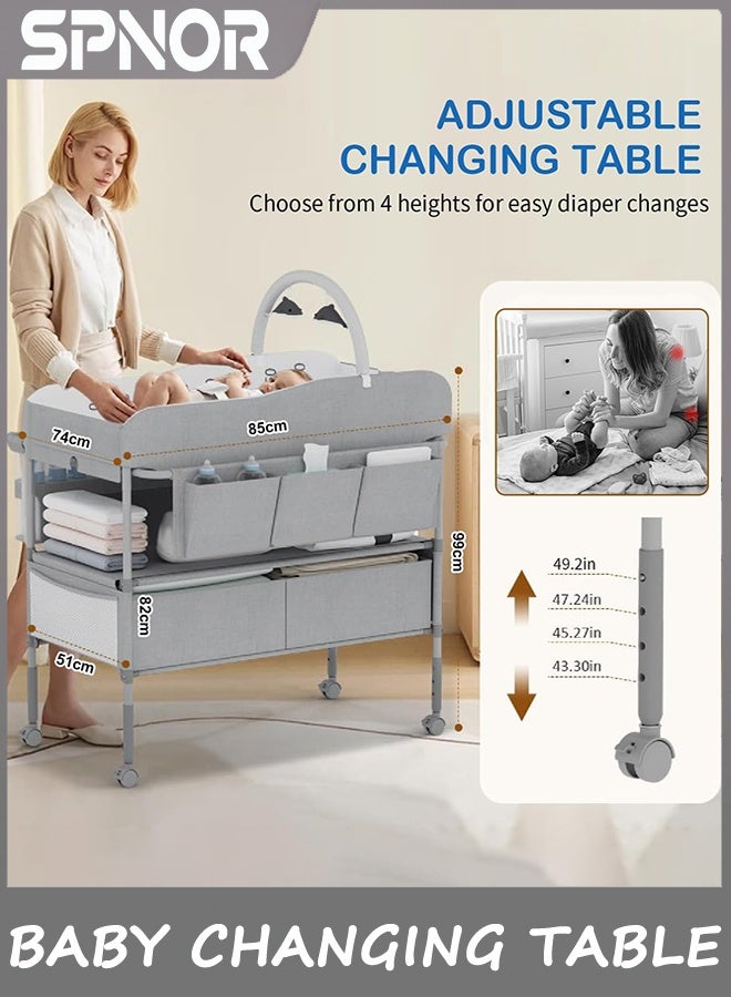 Spnor Baby Changing Table, Versatile Folding Changing Table, Waterproof Diaper Changing Station, Adjustable Height with 2 Drawers,Baby Changing Station, Mobile Nursery for Infant and Newborn - Image 3